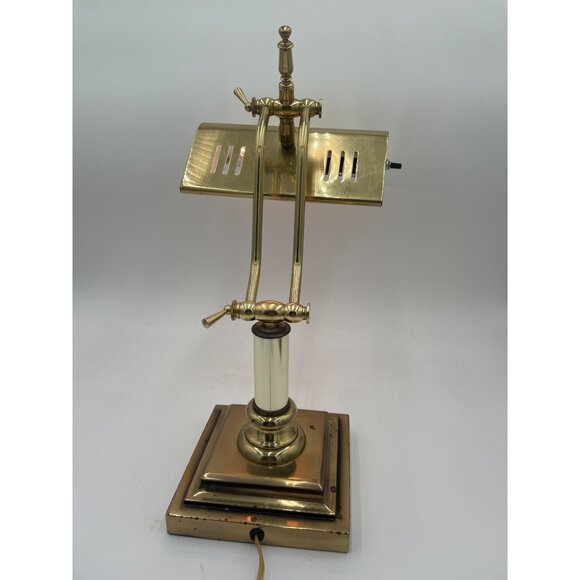 Vintage Brass Bankers Adjustable Knuckle Desk Lamp Slotted Shade Art Deco Design - Picture 5 of 13